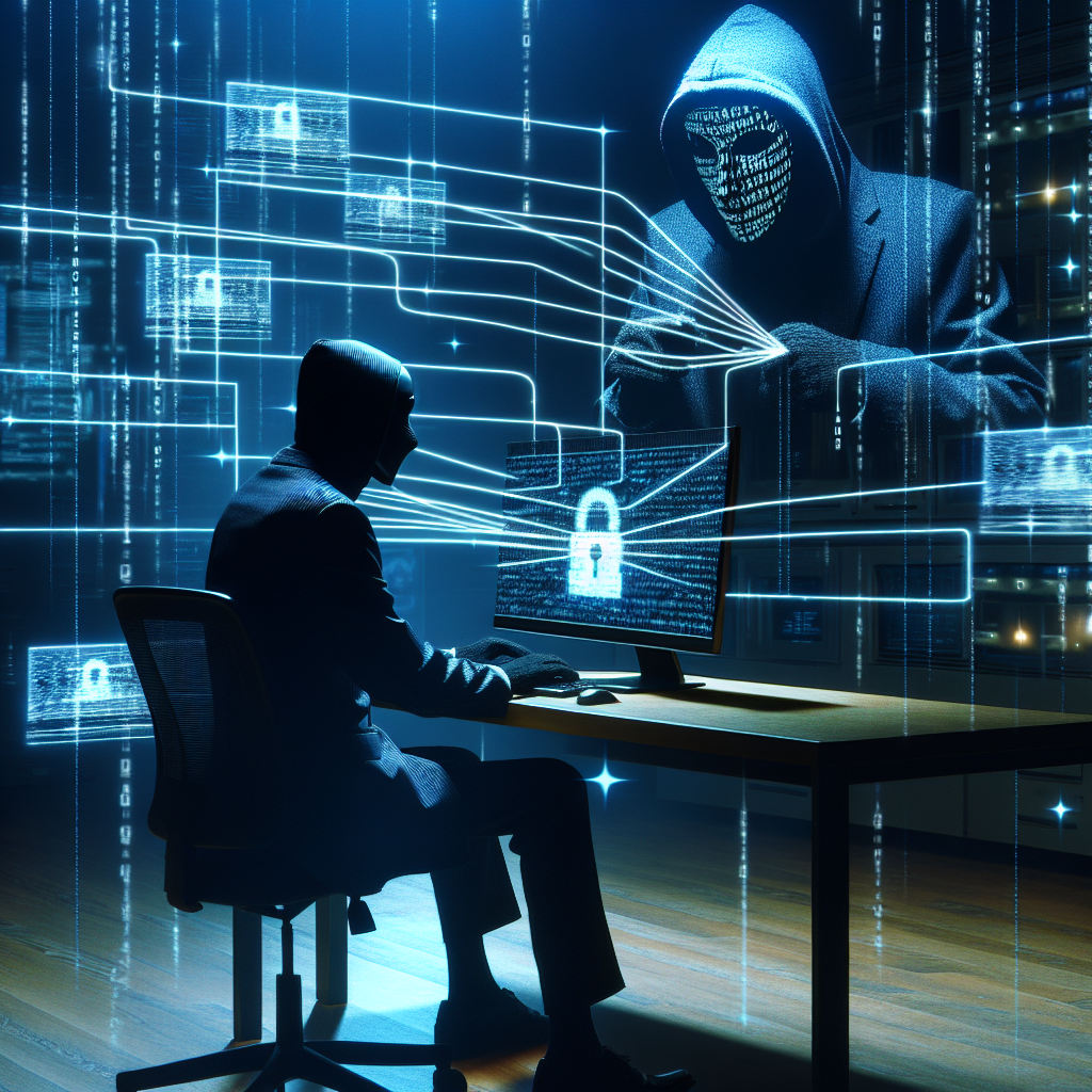 "Illustration of hackers manipulating user accounts, showcasing a computer screen with malicious activity, emphasizing cybersecurity risks and prevention in digital environments."